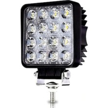 16 LED Kare (1 Adet) Iş Makinesi Çalışma Lambası Off Road Farı Kalın Kasalı