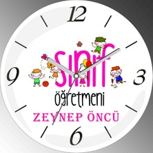 Art Hediye Kişiye Özel Sınıf Öğretmeni Çap 30CM  Bombeli Gerçek Cam Duvar Saati