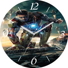 Art Hediye Iron Man Demir Adam Çap 30CM Sessiz Akar Bombeli Gerçek Cam Duvar Saati