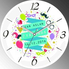 Art Hediye Oğlum 2 Yaşında Çap 30CM Sessiz Akar Bombeli Gerçek Cam Duvar Saati