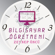 Art Hediye Kişiye Özel Bilgisayar Öğretmeni Çap 30CM  Bombeli Gerçek Cam Duvar Saati