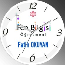 Art Hediye Kişiye Özel Fen Bilgisi Öğretmeni (2) Çap 30CM  Bombeli Gerçek Cam Duvar Saati