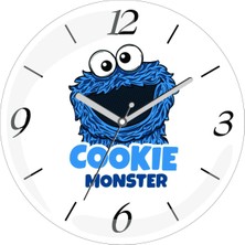 Art Hediye Kurabiye Canavarı Cookie Monster Çap 30CM Sessiz Akar Bombeli Gerçek Cam Duvar Saati