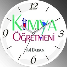 Art Hediye Kişiye Özel Kimya Öğretmeni Çap 30CM  Bombeli Gerçek Cam Duvar Saati