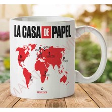 1-1109 La Casa De Papel Dünya Haritası Iki Tarafı Baskılı Kupa Bardak