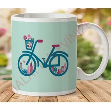 Art Hediye 1-082 Retro Çiçek Sepeti Bıcycle Iki Tarafı Baskılı Kupa Bardak