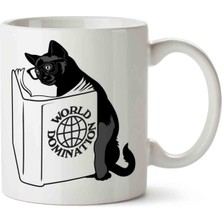 Kitap Okuyan Kedi World Domination Iki Tarafı Baskılı Kupa Bardak