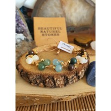 NBS Beautiful Naturel Stones Yengeç Burcu Doğal Taş Bileklik ( Sedef, Kaplan Gözü , Akik , Aventurin ,kan Taşı ) 6 mm El