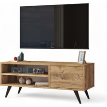 L'occi Concept Diamond 110 cm Tv Ünitesi Tv Sehpası Ahşap Ayaklı Raflı Kapaklı Çam DA1-A