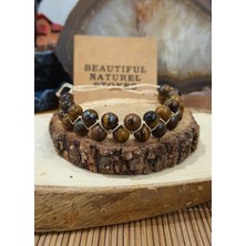 NBS Beautiful Naturel Stones Kaplan Gözü El Örme Makrome Doğal Taş Bileklik 8 mm ( Güç ve Para Mıknatısı ) Aa Kalite