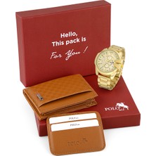 Polo Air Cüzdan Kartlık Kutusunda Set ve Altın Renk Erkek Kol Saati