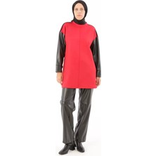 SYG Kolları Deri Garnili Scuba Sweat TUNIK-SYG50208KIRMIZI