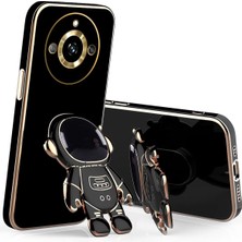 MTK Moveteck Realme 11 Pro Kılıf Astronot Standlı Sevimli Parlak Gold Altın Kenarlı Tam Korumalı 3D Sevimli Kapak