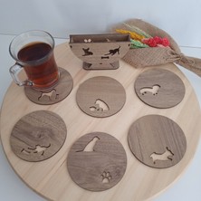 KarÇiAhşap Ahşap Köpek Bardak Altlıkları - 6'lı Set ve Stand