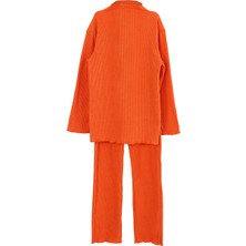 Luess Kız Çocuk Fitilli Oranç Balıkçı Yaka Bluz Tayt Takım