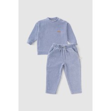 Little Gusto Fitilli Kadife Bebek Eşofman Takımı Mavi