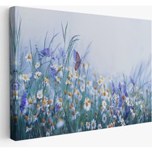 Harita Sepeti Kır Çiçekleri ve Papatyalar Dekoratif Kanvas Tablo ( Tek Parça )