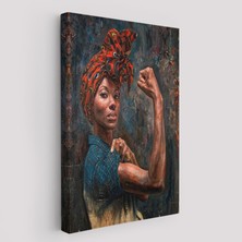 Harita Sepeti Güçlü Siyah Kadın, Hippi Tarzı Kızlar Güç Feminist Kanvas Tablo-5273