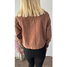 Bige Butik Kadın Kahverengi Crop Jean Ceket