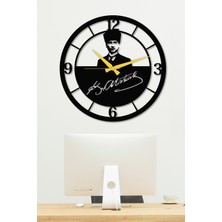 Gowpenart Dizayn Gowpenart Atatürk Portreli Imzalı Siyah Metal Duvar Saati - Ev & Ofis Saati - Hediye Saat 50 x 50 cm