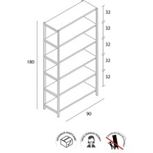 Babermo Home Metal Kitaplık 6 Raflı Çok Amaçlı Dosya Kitap Rafı Ofis Salon Rafı 180*90 cm 20*20*0.70 PROFIL