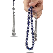 Vip Kehribar 10 mm Küre Kesim Sürmeli Toz Kehribar Tesbih 5 Dallı Özel Tasarım Püsküllü Tespih