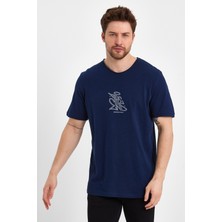 Uomo Park 2617 Basic Flamlı Kumaş Ön Kabartma Baskılı T-Shirt