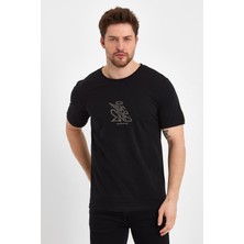 Uomo Park 2617 Basic Flamlı Kumaş Ön Kabartma Baskılı T-Shirt