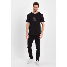 Uomo Park 2617 Basic Flamlı Kumaş Ön Kabartma Baskılı T-Shirt