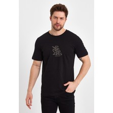 Uomo Park 2617 Basic Flamlı Kumaş Ön Kabartma Baskılı T-Shirt
