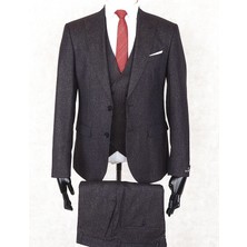 Jan Carlucci Slim Fit Sivri Yaka-Çift Yırtmaç  Kahverengi Drop 6 Yelekli Takım Elbise