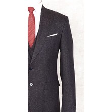 Jan Carlucci Slim Fit Sivri Yaka-Çift Yırtmaç  Kahverengi Drop 6 Yelekli Takım Elbise