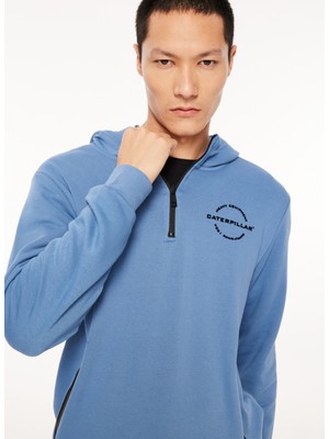 Caterpillar Mavi Erkek Kapüşonlu Baskılı Sweatshirt C3WM-SWT36