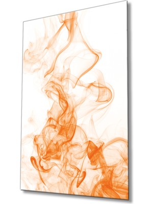 Miray Life Beyaz Üstüne Turuncu Duman Cam Tablo Ev ve Ofis Duvar Dekoru