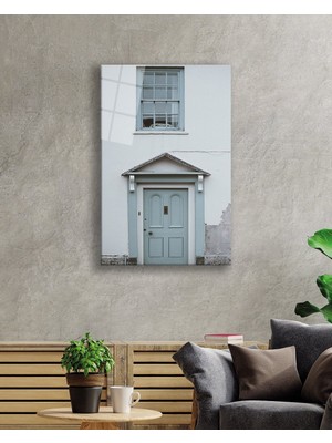 Miray Life Üçgen Çatılı Turkuaz    Ahşap Kapı ve Pencere Görselli Dikey Cam Tabl