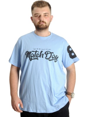 ModeXL  Büyük Beden Erkek T-Shirt Bis Yaka Match Day 23155 Mavi