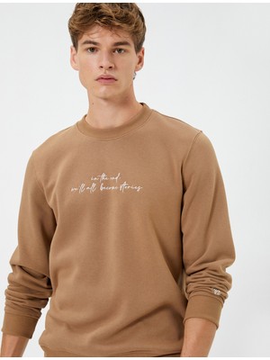 Koton Bisiklet Yaka Sweatshirt Slogan Işlemeli Ribanalı Uzun Kollu