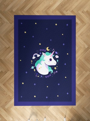 Mekta Home Bebek ve Çocuk Odası Lacivert Unicorn Desenli Halı