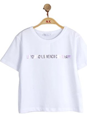 Nk Kids Kız Çocuk Ikili Takım Parlak Baskılı T-Shirt - Şort 13 Yaş Beyaz-Lila