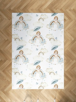 Mekta Home Bebek ve Çocuk Odası Soft Gökkuşağı Tavşan Desenli Halı
