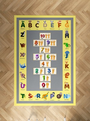 Mekta Home Bebek ve Çocuk Odası Sayılar ve Harfler Seksek Desenli Eğitici Halı