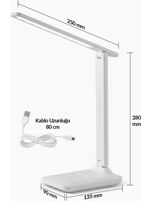 Telvesse Şarjlı Masa Lambası 3 Renk Dokunmatik Telefon Standlı Kademeli Çalışma Okuma Işığı Gece Lambası 9W