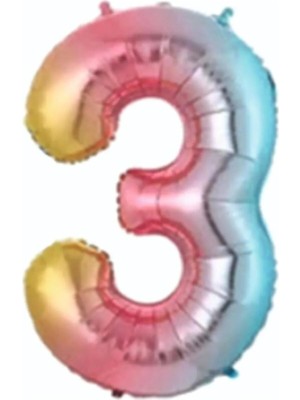 Booddie 3 Yaş Folyo Balon Gökkuşağı Renk Yaş Balonu Doğum Günü & Parti Kutlama Balonu 76 Cm