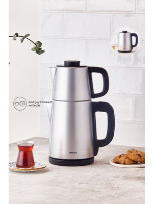 Karaca Tea Break Silver Inox Çelik Su Isıtıcı & Çay Makinesi + Luciole Lambader Hediye