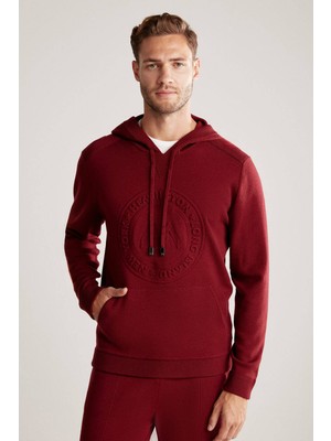 Hemington M Logolu Kapüşonlu Bordo Hoody