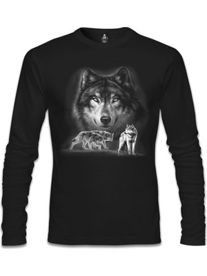 Erkek Siyah Kurt Baskılı Sweatshirt