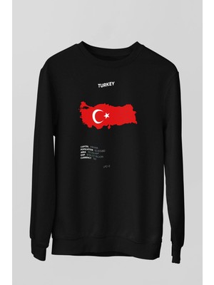 Türkiye Baskılı Unisex Siyah Sweatshirt