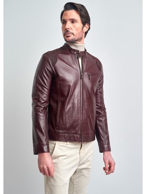 Pierre Cardin Erkek Bordo Basic Kısa Deri Ceket