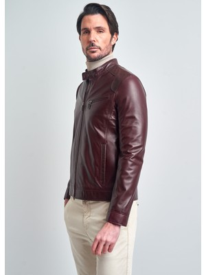 Pierre Cardin Erkek Bordo Basic Kısa Deri Ceket