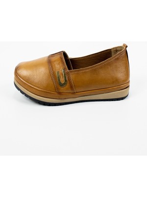 Aktaş Ayakkabı Kadın Kahve  Deri Ortopedik Babet Ayakkabı